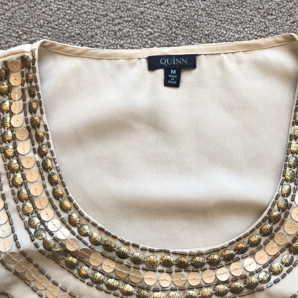 QUINN BEADED TAN CROP TANK TOP SIZE MEDIUM - Picture 3 of 4